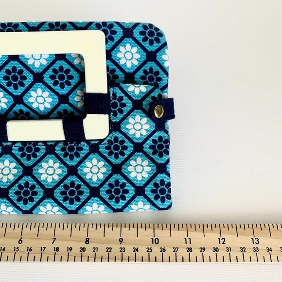 Old Navy Convertible Mod Flower Clutch Purse Bag Blue White Navy Preppy Retro - Picture 10 of 13